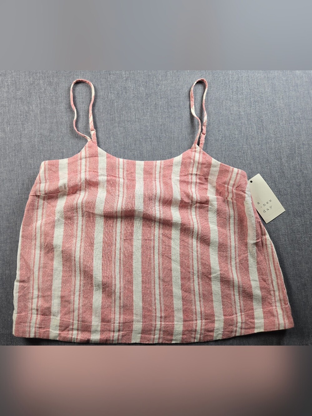 a new day Pink and White Striped Spaghetti Strap Tank